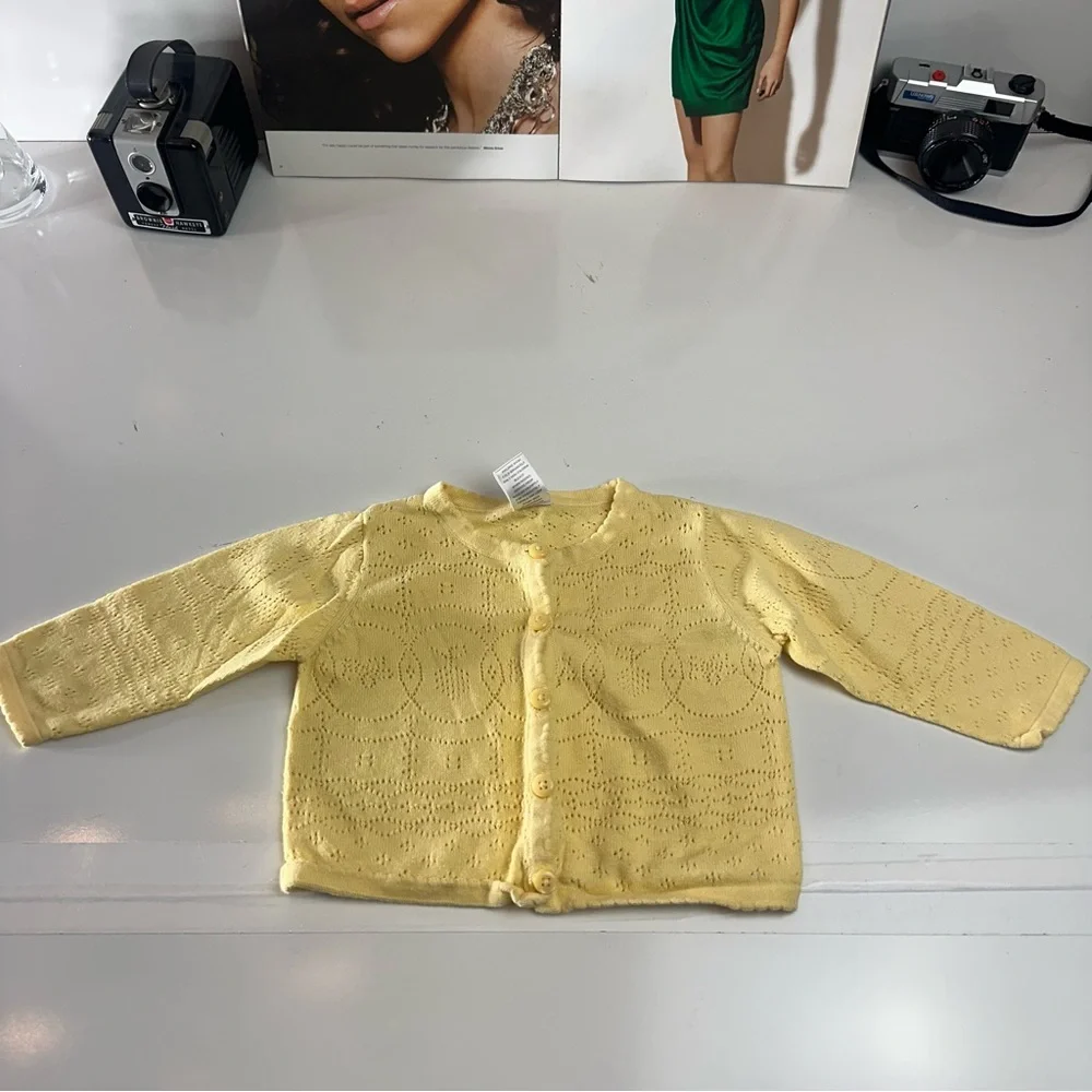 Gymboree 12-18M Yellow Pointelle Cardigan 100% Cotton Fall Cottagecore Sweater